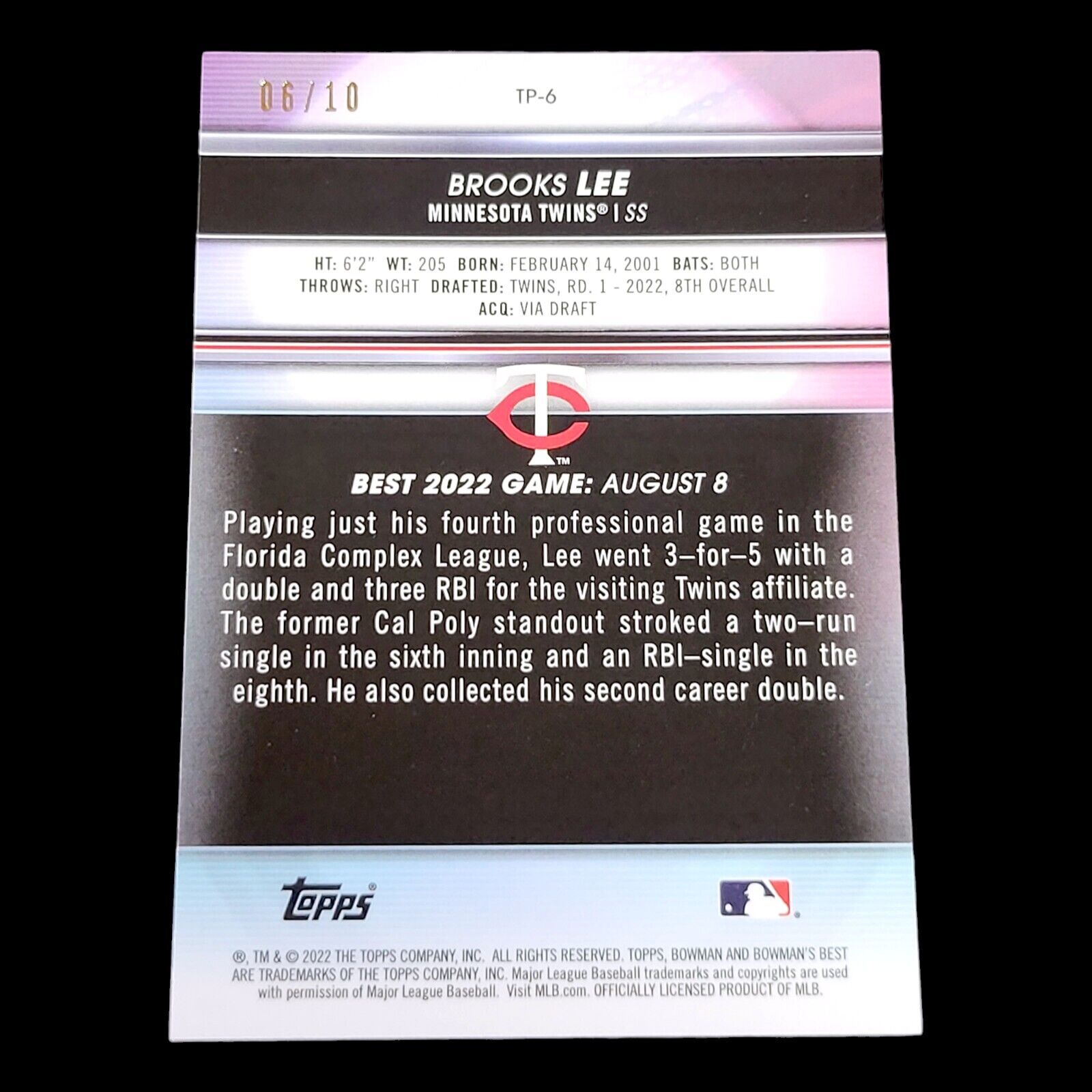 2022 Bowman's Best BROOKS LEE Twins SSP Red Refractor Rookie Card /10 #TP6