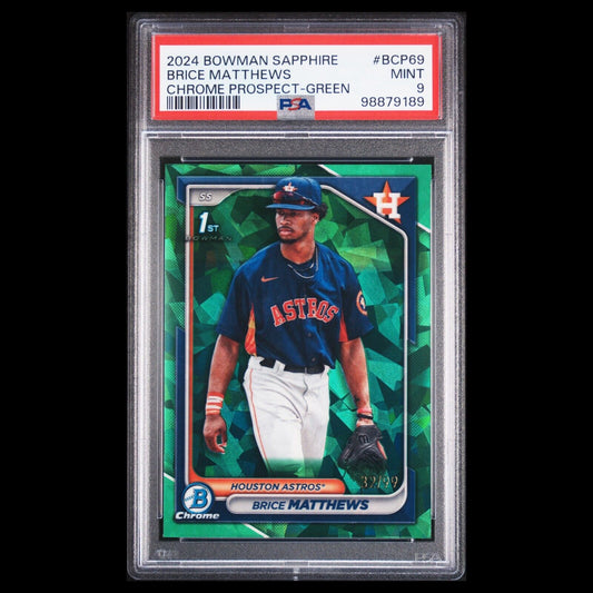2024 Bowman Chrome Sapphire BRICE MATTHEWS SP Green Refractor RC /99 PSA 9 MINT