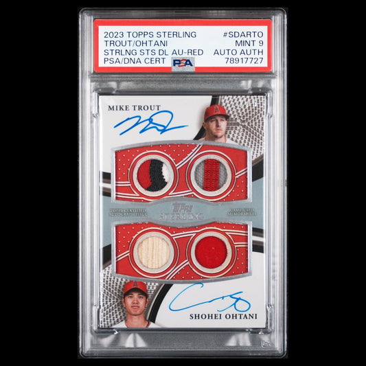 2023 Topps Sterling SHOHEI OHTANI TROUT Dual Auto Red Quad Relic PSA 9 MT POP 1