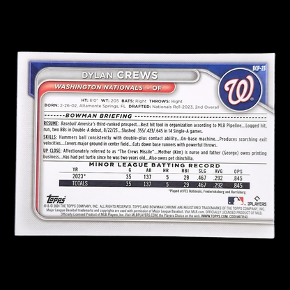 2024 Bowman Chrome DYLAN CREWS 1st True Chrome Rookie Card #BCP-23
